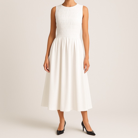 Narciso Rodriguez Dresses & Skirts - Narciso Rodriguez White Cotton Poplin Ruched Midi Dress